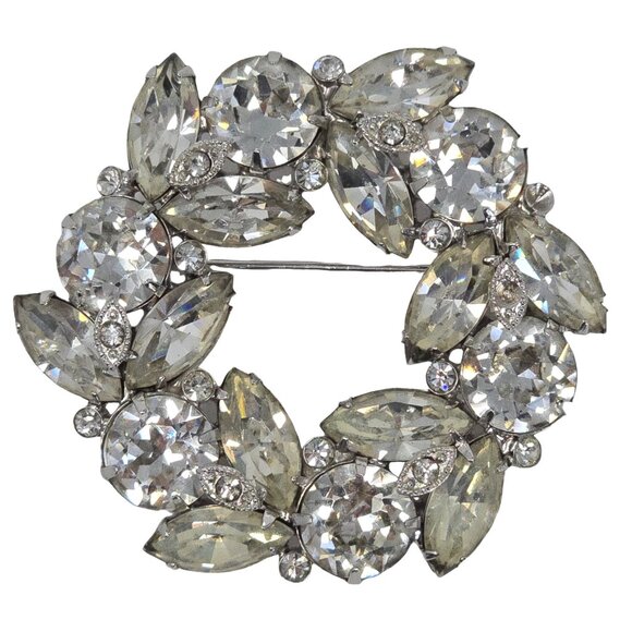 Vintage Eisenberg Rhinestone Wreath Brooch Signed Silver Tone Vintage Eisenberg Rhinestone Wreath Brooch Signed Silver Tone